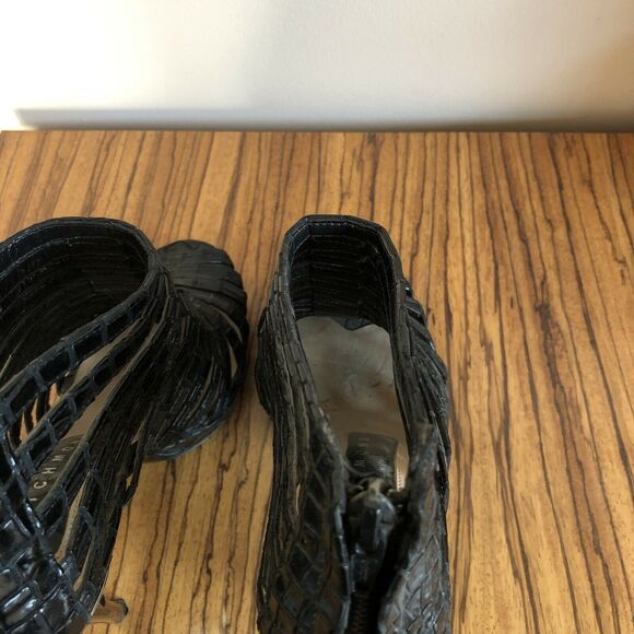 John Richmond Black Leather Strap Stilettos w/ Chrome Heels Size 38 US 7 ½ - Picture 6 of 9